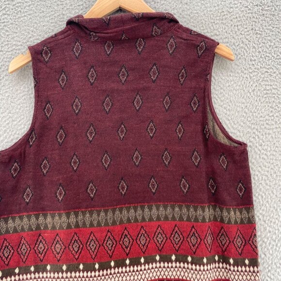 John Mark Sweater Womens Large Burgundy Pattern Vest Wired Collar Button Fringe - Picture 4 of 11